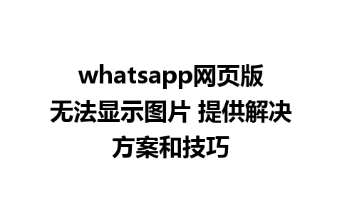 whatsapp网页版无法显示图片 提供解决方案和技巧